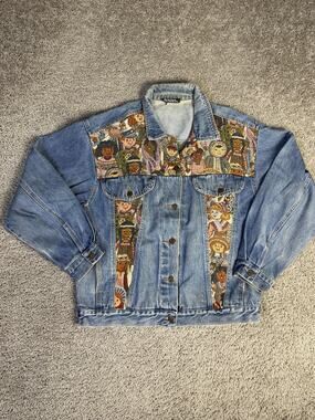 Vintage Nadia Jacket Womens M Blue Denim Teacher Children Tapestry RARE USA